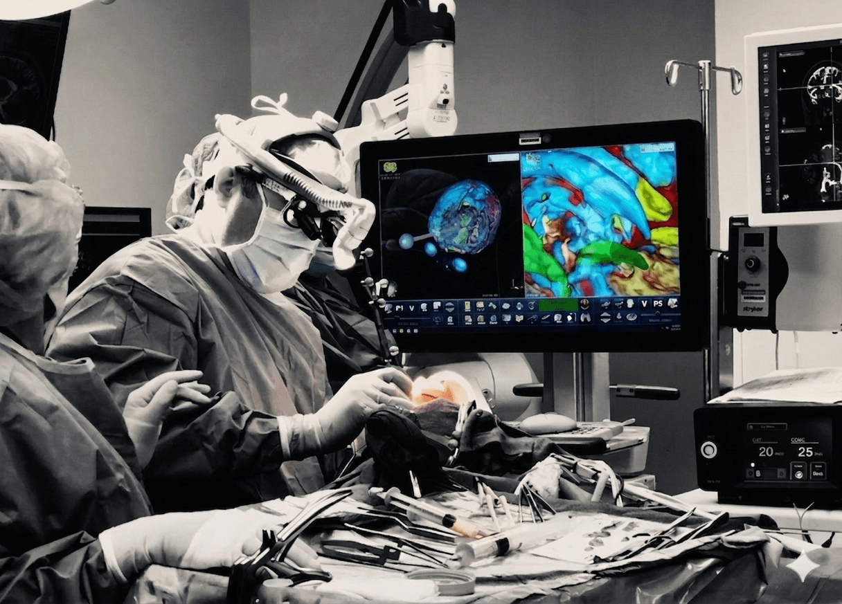 Dr. Sherman performing neurosurgery in the operating room
